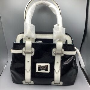 NWT MAXX New York Crinkle North/South Black And White Satchel Handbag